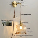 GobekUsa Glass Copper LED Wall Lights with Knob Switch, Modern Bedside Lamp