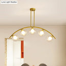 GobekUsa Modern Glass Orb Island Pendant Light with Brass Arch Arm - 5 Bulbs - White/Clear Design for Dining Room