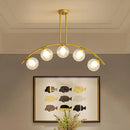 GobekUsa Modern Glass Orb Island Pendant Light with Brass Arch Arm - 5 Bulbs - White/Clear Design for Dining Room