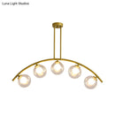 GobekUsa Modern Glass Orb Island Pendant Light with Brass Arch Arm - 5 Bulbs - White/Clear Design for Dining Room