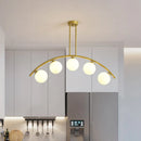 GobekUsa Modern Glass Orb Island Pendant Light with Brass Arch Arm - 5 Bulbs - White/Clear Design for Dining Room