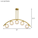 GobekUsa Modern Glass Orb Island Pendant Light with Brass Arch Arm - 5 Bulbs - White/Clear Design for Dining Room