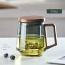 Modern glass tea cup with wood handle for kitchen drinking by Decorbites