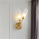 GobekUsa Modern Glass Wall Sconce with Beveled Tubes and 2-Light Brass Fixture