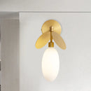 GobekUsa Modern Globe/Oval Wall Mount Lamp with Cream Glass - Brass Bedside Wall Light with Leaf Deco
