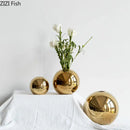 Modern glossy golden ball ceramic vase set living room decor by Decorbites