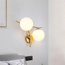 GobekUsa Modern Gold 2-Head Orb Milk Glass Wall Sconce Light Fixture