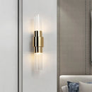 GobekUsa Modern 2-Headed Gold Wall Sconce with Clear Ribbed Glass for Bathroom