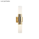 GobekUsa Modern 2-Headed Gold Wall Sconce with Clear Ribbed Glass for Bathroom