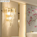 GobekUsa Modern 3-Headed Crystal Wall Sconce with Gold 4-Layer Mount