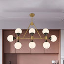 GobekUsa Modern Gold Metal Chandelier with 8 Globe Shades - Restaurant Island Lighting