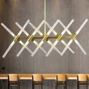 GobekUsa Contemporary Tubular Acrylic Island Light: 20-Head Gold Pendant with Extendable Rod