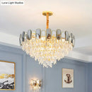 GobekUsa Modern Crystal Cone Chandelier for Clear Living Room Suspension Lighting