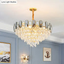 GobekUsa Modern Crystal Cone Chandelier for Clear Living Room Suspension Lighting