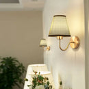 Modern gold and beige cloth led wall lamp bedroom sconce by Decorbites