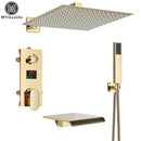 GobekUsa Black Digital Shower Faucet Set with Rainfall Head and All-Metal Mixer Display