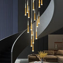 GobekUsa Black Stair Chandelier: Modern Duplex Living Room Dining Room LED Ceiling Light