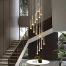 GobekUsa Black Stair Chandelier: Modern Duplex Living Room Dining Room LED Ceiling Light