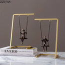 GobekUsa Golden Swing Metal Sculpture Desk Ornament - Modern Home Decor