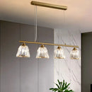 GobekUsa Linear Crystal Island Pendant Light with Conic Gold Shade - 3/4 Heads Modern Hanging Fixture