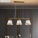 GobekUsa Linear Crystal Island Pendant Light with Conic Gold Shade - 3/4 Heads Modern Hanging Fixture