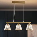 GobekUsa Linear Crystal Island Pendant Light with Conic Gold Shade - 3/4 Heads Modern Hanging Fixture