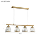 GobekUsa Linear Crystal Island Pendant Light with Conic Gold Shade - 3/4 Heads Modern Hanging Fixture