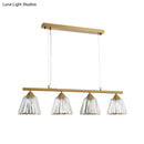 GobekUsa Linear Crystal Island Pendant Light with Conic Gold Shade - 3/4 Heads Modern Hanging Fixture