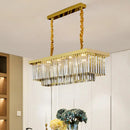 GobekUsa Modern LED Chandelier Pendant Lamp - Clear/Smoke Gray Crystal Shade, 31.5" W - Perfect for Over an Island