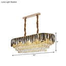 GobekUsa 10-Bulb Smoke Grey Crystal Island Ceiling Light with Modern 3-Tier Oblong Design