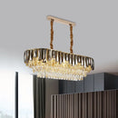 GobekUsa 10-Bulb Smoke Grey Crystal Island Ceiling Light with Modern 3-Tier Oblong Design