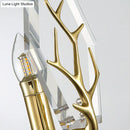 GobekUsa Modern Crystal Panel Sconce Light Fixture - Clear 1-Light Wall Mounted Lamp with Antler Deco