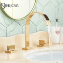 GobekUsa Golden Brass Dual Handle Basin Faucet Set - Deck Mounted Hot Cold Mixer