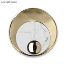 GobekUsa Designer Marble LED Flush Mount Wall Sconce in Black/White/Gold with Peacock Tail Feather Accent - Ideal for Living Rooms