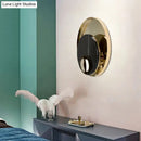 GobekUsa Designer Marble LED Flush Mount Wall Sconce in Black/White/Gold with Peacock Tail Feather Accent - Ideal for Living Rooms