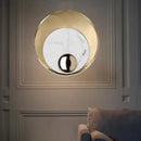 GobekUsa Designer Marble LED Flush Mount Wall Sconce in Black/White/Gold with Peacock Tail Feather Accent - Ideal for Living Rooms