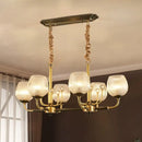 GobekUsa Modern Ribbed Glass Island Pendant with 6 Bulbs, Gold and Black