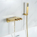 GobekUsa Gold/Black Tub Shower Set Wall Mount Waterfall Mixer Tap Brass Rotatable