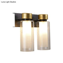 GobekUsa Modern Dual Cylinder Brass Sconce Light Fixture with Clear Glass - 2 Bulbs, LED Wall Mount Lamp