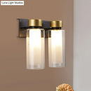 GobekUsa Modern Dual Cylinder Brass Sconce Light Fixture with Clear Glass - 2 Bulbs, LED Wall Mount Lamp