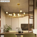 GobekUsa Modern Gold Branch Pendant Light with Clear Glass Island Lamp - 10-Light Design with Birds - Ideal for Dining Room