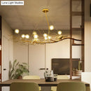 GobekUsa Modern Gold Branch Pendant Light with Clear Glass Island Lamp - 10-Light Design with Birds - Ideal for Dining Room