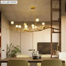 GobekUsa Modern Gold Branch Pendant Light with Clear Glass Island Lamp - 10-Light Design with Birds - Ideal for Dining Room