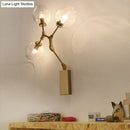 GobekUsa Gold Metal Branch Sconce Light Fixture - Modern Wall Lamp with 3 Bulbs and Clear Glass Shades