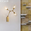 GobekUsa Gold Metal Branch Sconce Light Fixture - Modern Wall Lamp with 3 Bulbs and Clear Glass Shades
