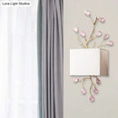 GobekUsa Modern White Fabric Square Wall Mount Lamp with Pink Crystal Accent - 2 Lights Sconce