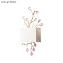 GobekUsa Modern White Fabric Square Wall Mount Lamp with Pink Crystal Accent - 2 Lights Sconce