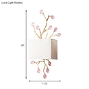 GobekUsa Modern White Fabric Square Wall Mount Lamp with Pink Crystal Accent - 2 Lights Sconce