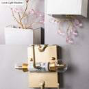 GobekUsa Modern White Fabric Square Wall Mount Lamp with Pink Crystal Accent - 2 Lights Sconce