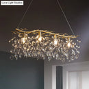 GobekUsa Modern Gold Branching Island Hanging Lamp with Crystal Droplets - 4-Bulb Metallic Pendant Light
